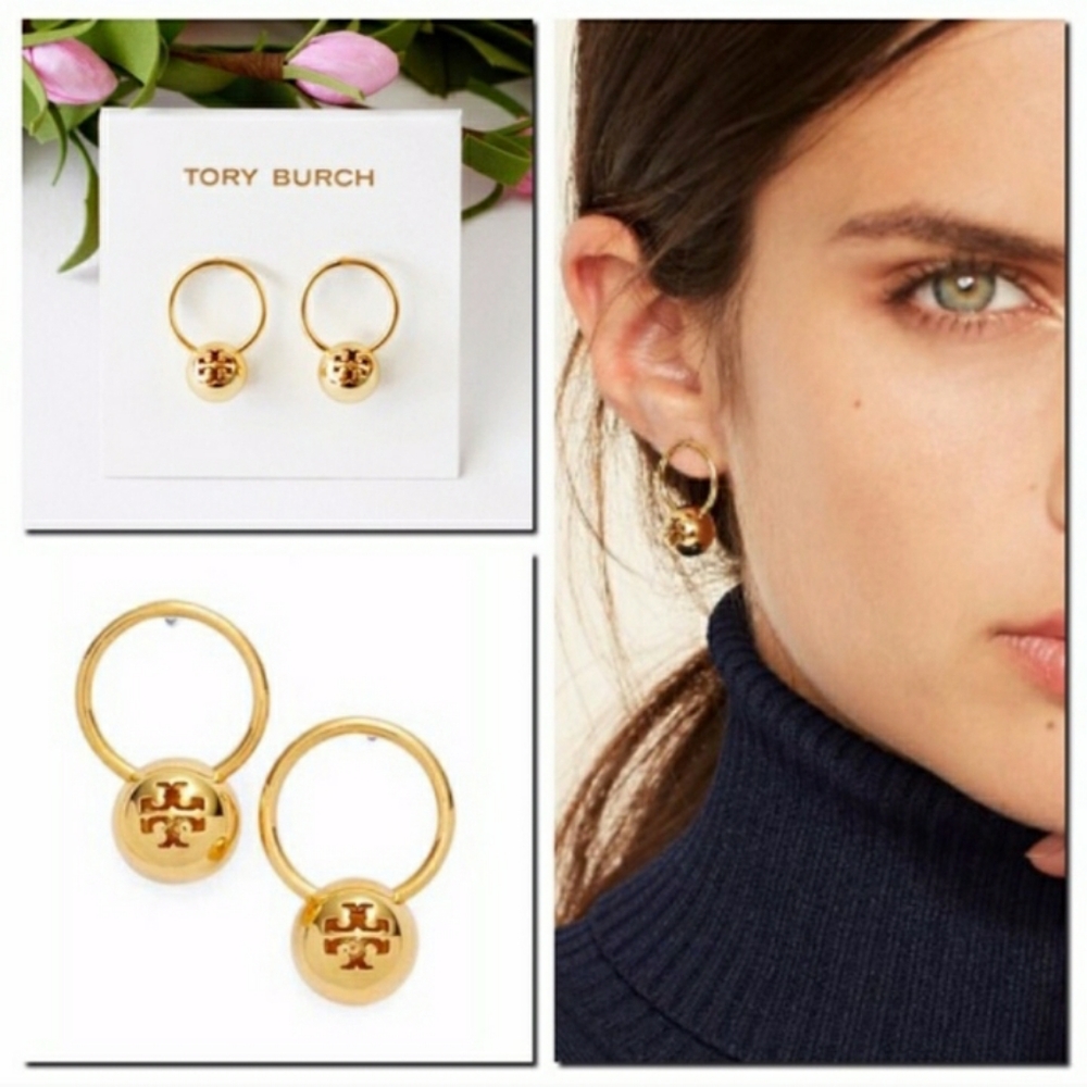 Tory Burch Logo Bead Earring in gold
